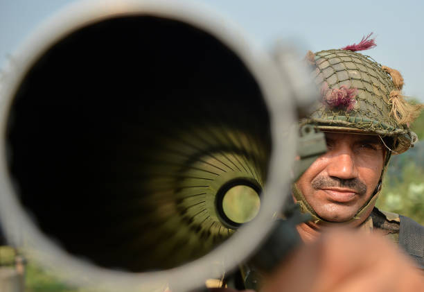 An Indian Army Personnel with A Rocket Launcher