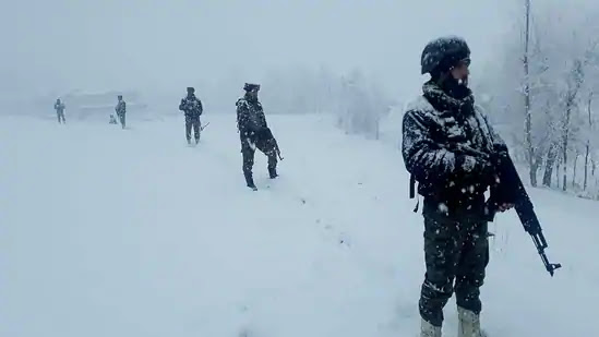 An Indian Army Personnel Guarding In Snow