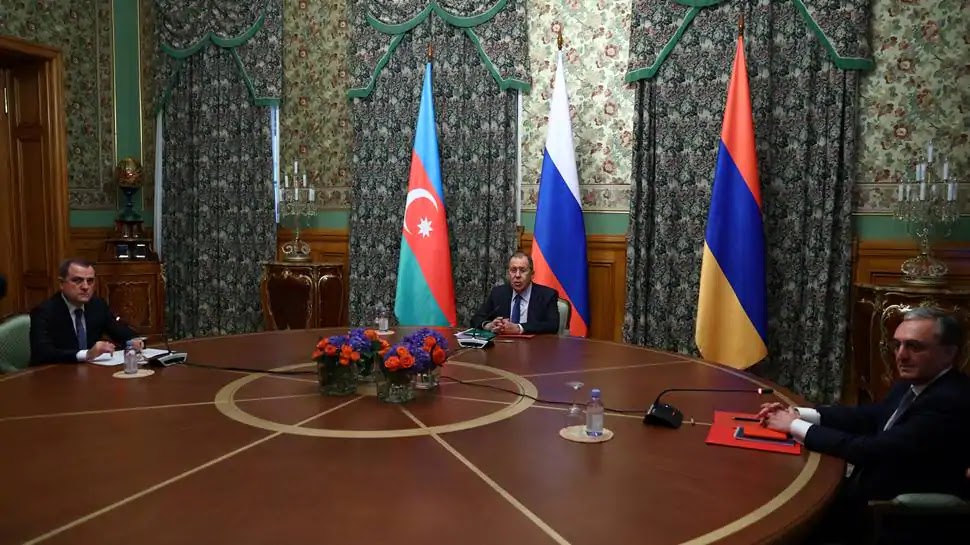 Russia's Foreign Minister Sergei Lavrov with armenian and azerbaijan counterpart