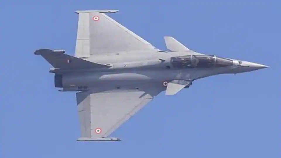 Indian Air Force's Rafale jet flies past.