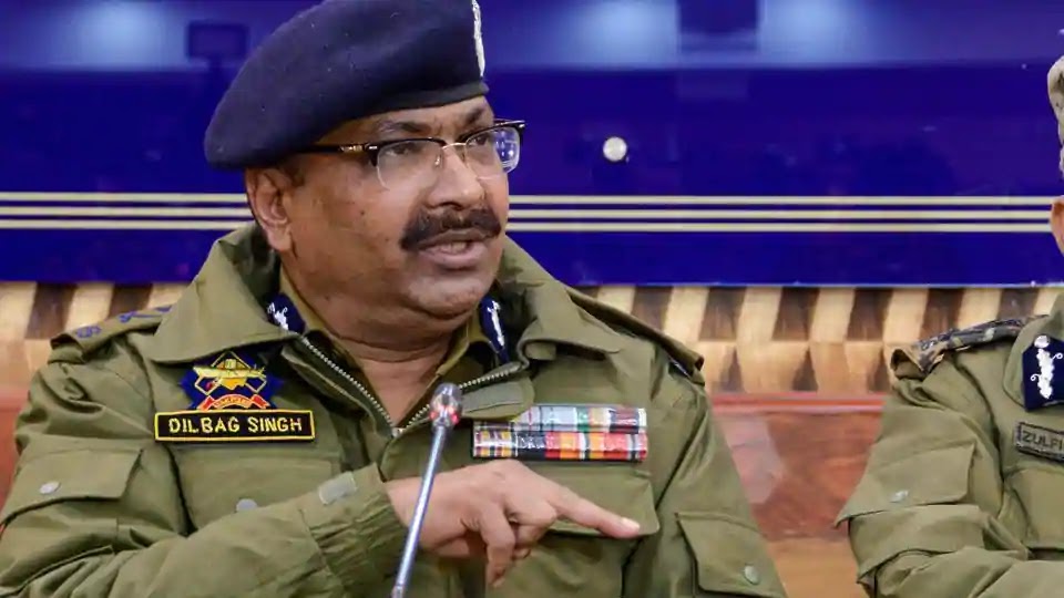 J&K DGP Dilbag Singh addresses a press conference